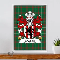 ScotsTee Shop Welsh Madog (FYCHAN) Coat of Arms Family Crest Welsh National Tartan Framed Canvas Print