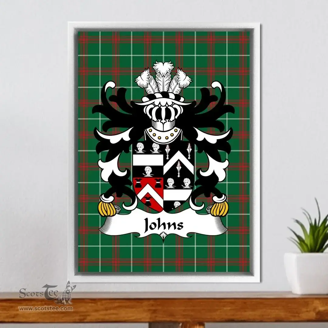 ScotsTee Shop Welsh Johns (Sir Hugh, of Swansea) Coat of Arms Family Crest Welsh National Tartan Framed Canvas Print