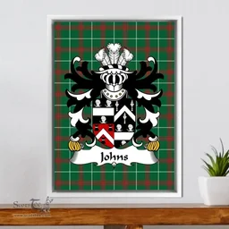 ScotsTee Shop Welsh Johns (Sir Hugh, of Swansea) Coat of Arms Family Crest Welsh National Tartan Framed Canvas Print