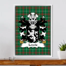 ScotsTee Shop Welsh Lewis (of Y Fan or Van, Caerphilly, Glamorgan) Coat of Arms Family Crest Welsh National Tartan Framed Canvas Print