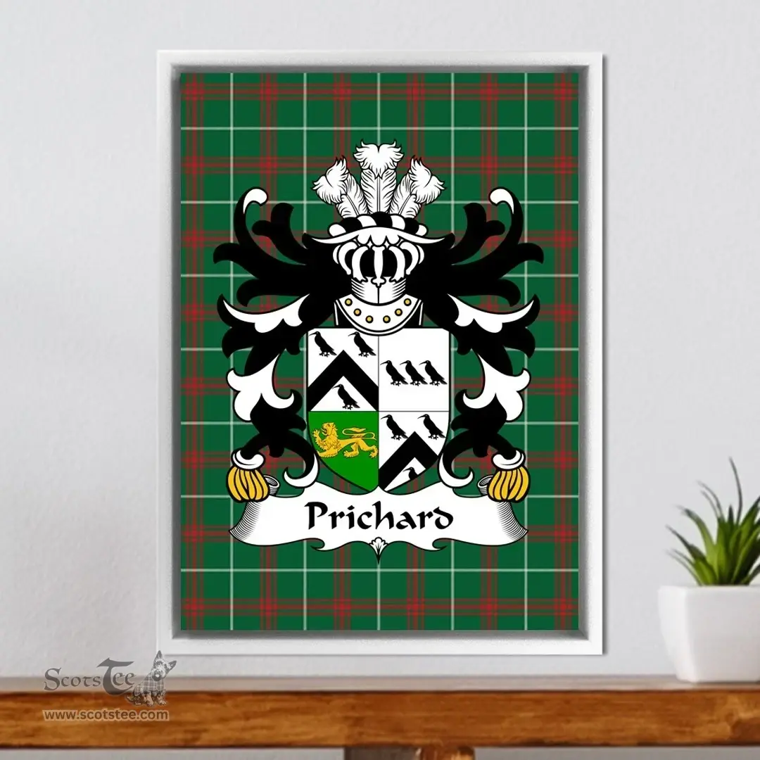 ScotsTee Shop Welsh Prichard (Parson of Denbighshire) Coat of Arms Family Crest Welsh National Tartan Framed Canvas Print