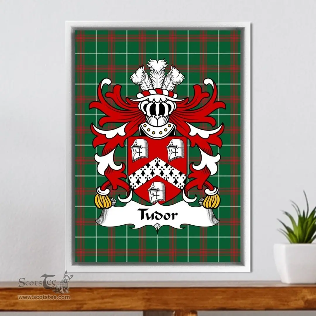 ScotsTee Shop Welsh Tudor (from Owain Tudor) Coat of Arms Family Crest Welsh National Tartan Framed Canvas Print