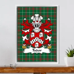 ScotsTee Shop Welsh Tudor (from Owain Tudor) Coat of Arms Family Crest Welsh National Tartan Framed Canvas Print