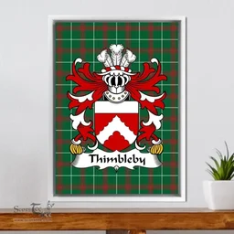 ScotsTee Shop Welsh Thimbleby (of Harlech, Caernarfonshire) Coat of Arms Family Crest Welsh National Tartan Framed Canvas Print