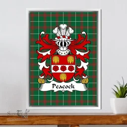 ScotsTee Shop Welsh Peacock (or Paucok, Pecok, Carmarthen) Coat of Arms Family Crest Welsh National Tartan Framed Canvas Print