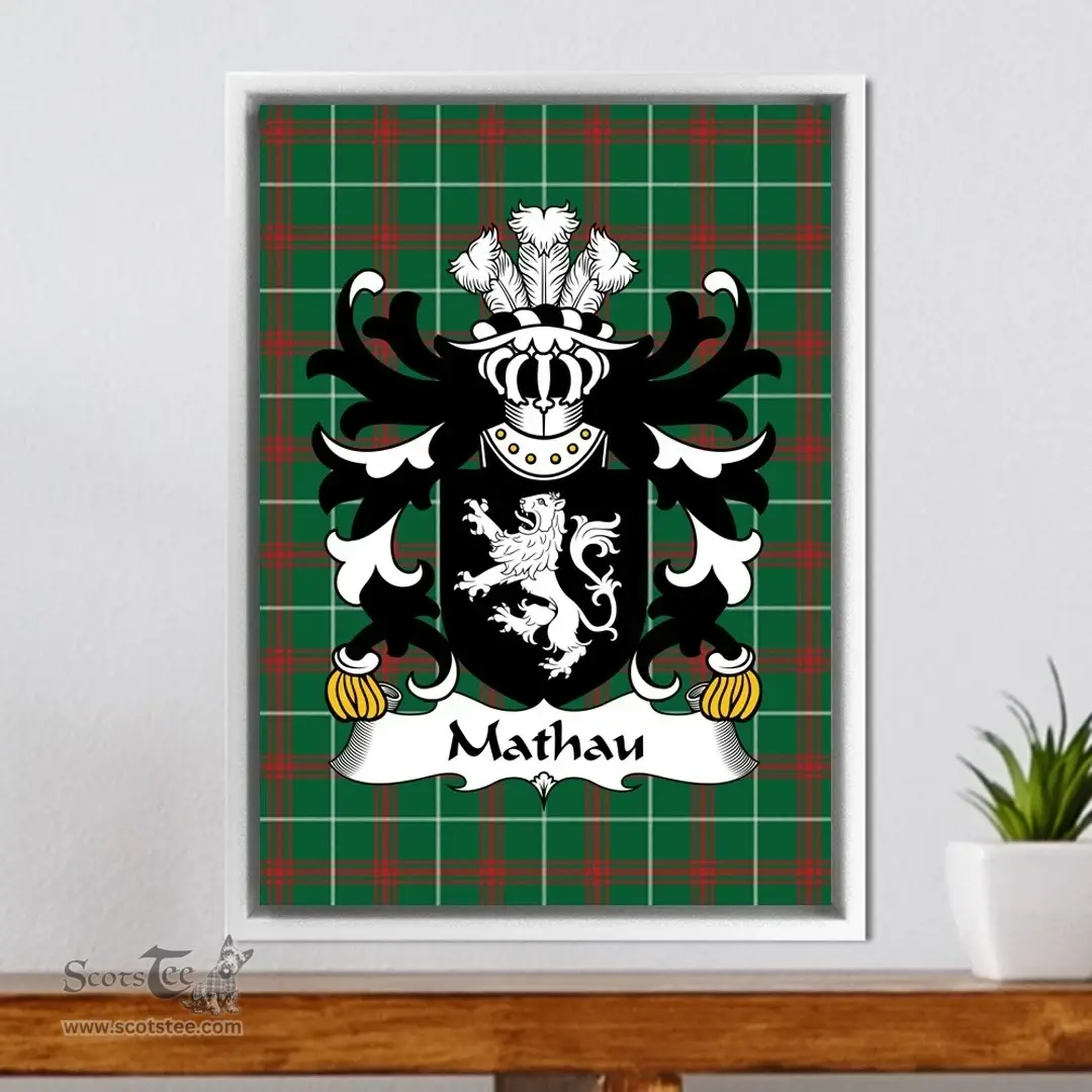 ScotsTee Shop Welsh Mathau (AB IEUAN AP GRUFFUDD GETHIN) Coat of Arms Family Crest Welsh National Tartan Framed Canvas Print