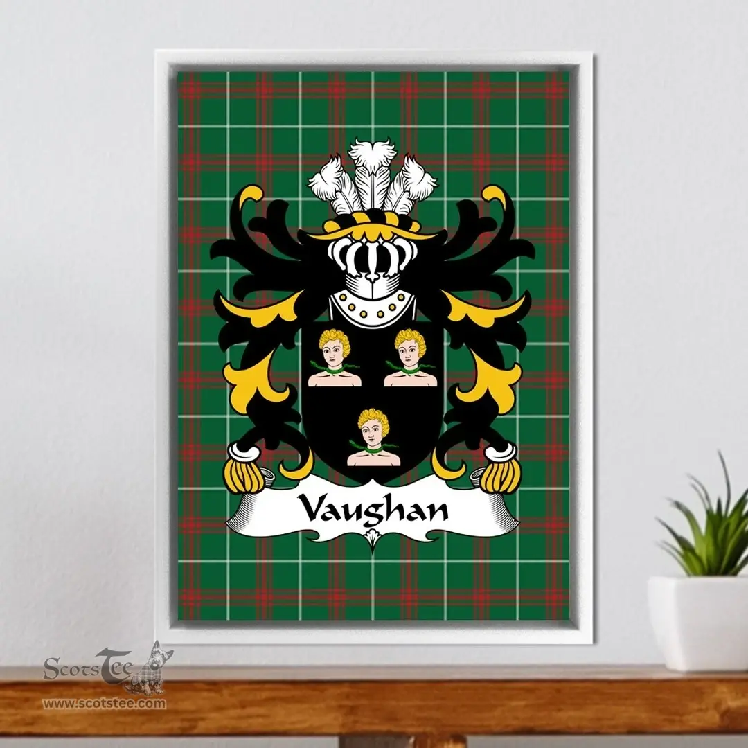 ScotsTee Shop Welsh Vaughan (of Breconshire) Coat of Arms Family Crest Welsh National Tartan Framed Canvas Print