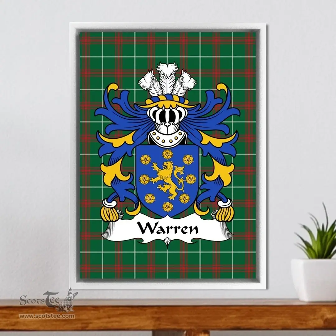 ScotsTee Shop Welsh Warren (of Tre-wern, Nevern, Pembrokeshire) Coat of Arms Family Crest Welsh National Tartan Framed Canvas Print
