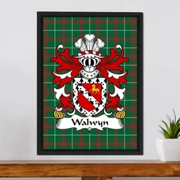 ScotsTee Shop Welsh Walwyn (Hellens, Herefordshire) Coat of Arms Family Crest Welsh National Tartan Framed Canvas Print
