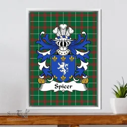 ScotsTee Shop Welsh Spicer (of Caernarfonshire) Coat of Arms Family Crest Welsh National Tartan Framed Canvas Print