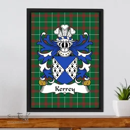 ScotsTee Shop Welsh Kerrey (of Worthern, Shropshire) Coat of Arms Family Crest Welsh National Tartan Framed Canvas Print