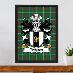 ScotsTee Shop Welsh Twiston (of Denbighshire) Coat of Arms Family Crest Welsh National Tartan Framed Canvas Print