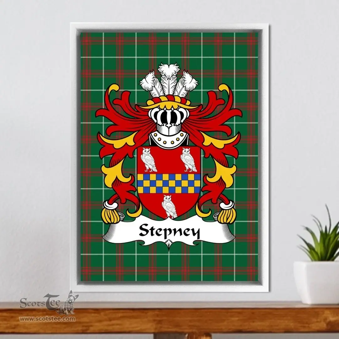 ScotsTee Shop Welsh Starkey (of Cheshire) Coat of Arms Family Crest Welsh National Tartan Framed Canvas Print