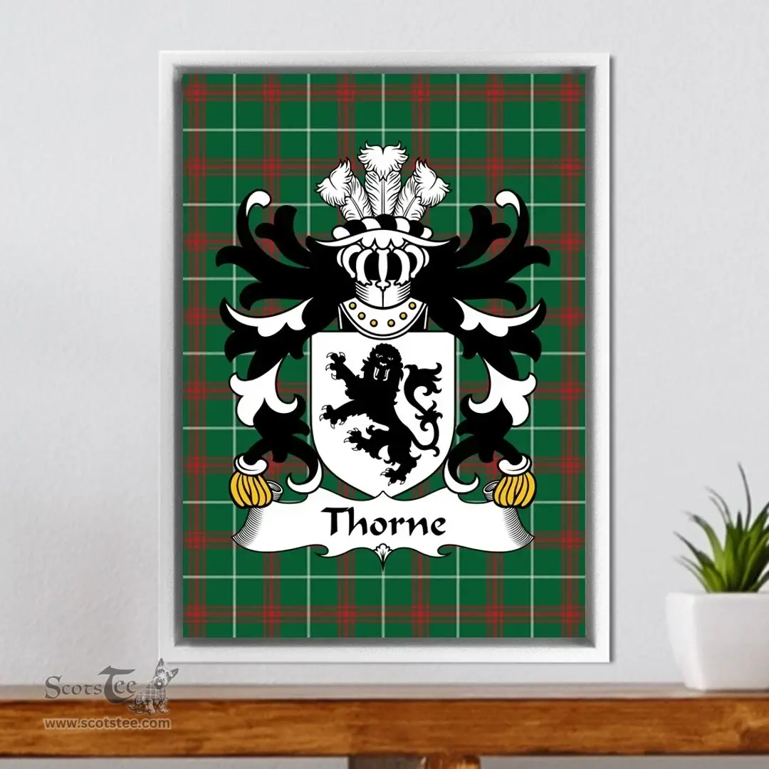 ScotsTee Shop Welsh Thorne (of Shelvock, Shropshire) Coat of Arms Family Crest Welsh National Tartan Framed Canvas Print