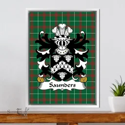 ScotsTee Shop Welsh Saunders (of Pendine, Carmanthenshire) Coat of Arms Family Crest Welsh National Tartan Framed Canvas Print