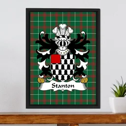 ScotsTee Shop Welsh St John (of Fon-mon, Glamorgan) Coat of Arms Family Crest Welsh National Tartan Framed Canvas Print