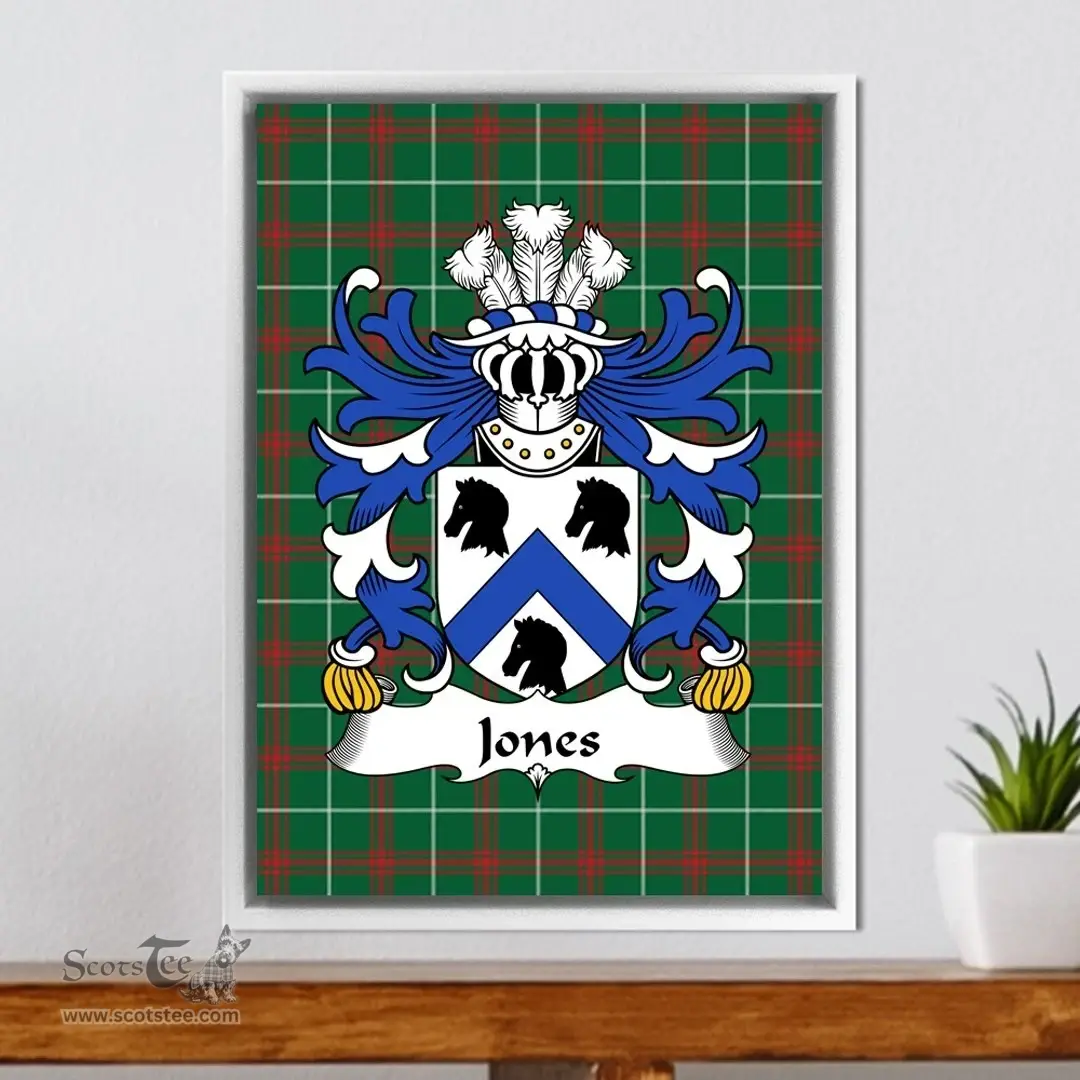 ScotsTee Shop Welsh Jones (of Castell-march, Llanengan) Coat of Arms Family Crest Welsh National Tartan Framed Canvas Print