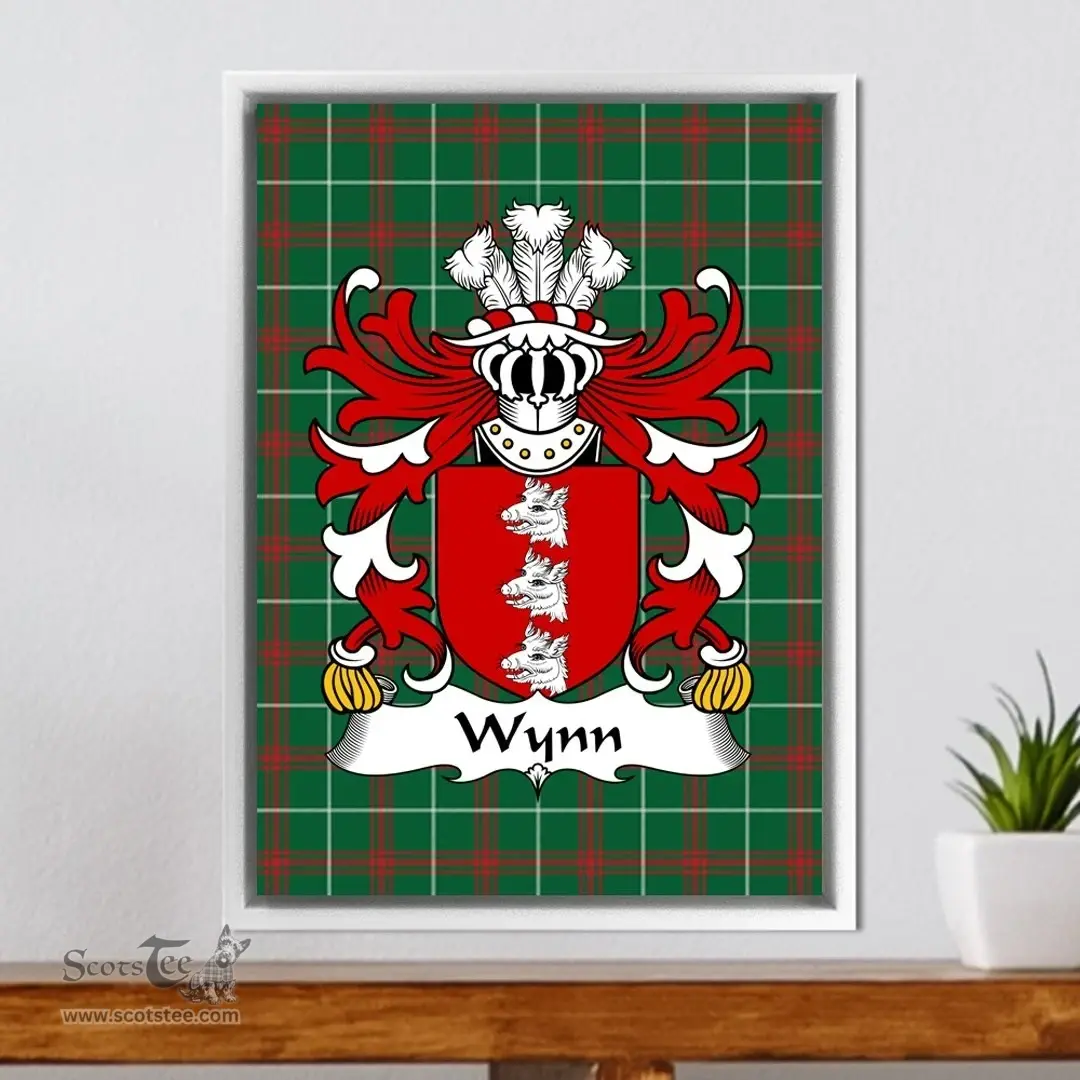 ScotsTee Shop Welsh Wynn (Dyffryn Melai, Denbighshire) Coat of Arms Family Crest Welsh National Tartan Framed Canvas Print