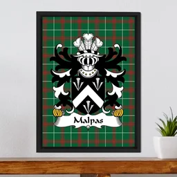 ScotsTee Shop Welsh Malpas (Sir David, Descended from Owain) Coat of Arms Family Crest Welsh National Tartan Framed Canvas Print