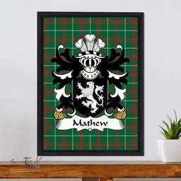 ScotsTee Shop Welsh Mathew (of Llandaff, Glamorganshire) Coat of Arms Family Crest Welsh National Tartan Framed Canvas Print