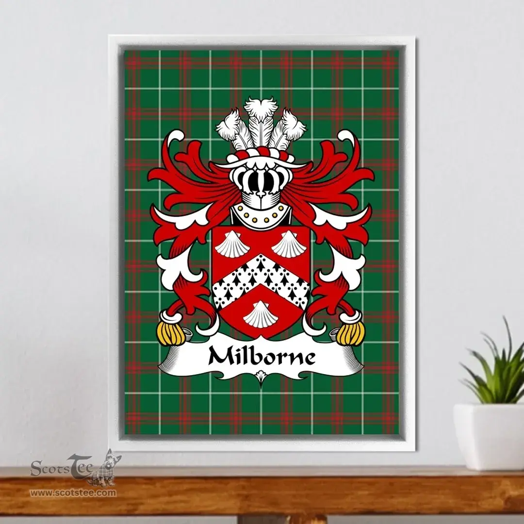 ScotsTee Shop Welsh Milborne (of Herefordshire) Coat of Arms Family Crest Welsh National Tartan Framed Canvas Print