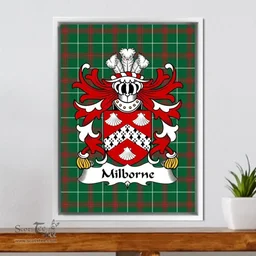 ScotsTee Shop Welsh Milborne (of Herefordshire) Coat of Arms Family Crest Welsh National Tartan Framed Canvas Print