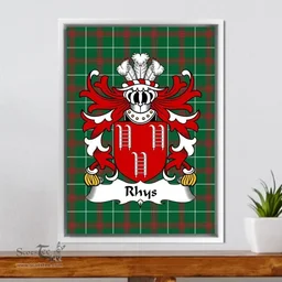 ScotsTee Shop Welsh Rhys (AP DAFYDD GOCH) Coat of Arms Family Crest Welsh National Tartan Framed Canvas Print