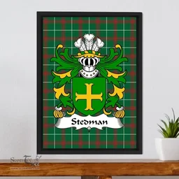 ScotsTee Shop Welsh Stanney ( of Oswestry, Shropshire) Coat of Arms Family Crest Welsh National Tartan Framed Canvas Print