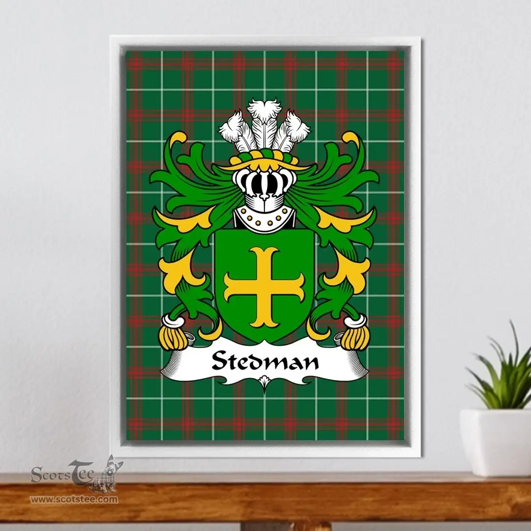 ScotsTee Shop Welsh Stanney ( of Oswestry, Shropshire) Coat of Arms Family Crest Welsh National Tartan Framed Canvas Print