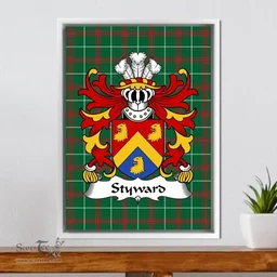 ScotsTee Shop Welsh Styward (of Denbighshire) Coat of Arms Family Crest Welsh National Tartan Framed Canvas Print