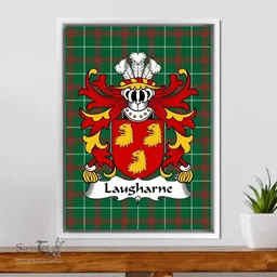 ScotsTee Shop Welsh Laugharne (of St. Brides, Pembrokeshire) Coat of Arms Family Crest Welsh National Tartan Framed Canvas Print