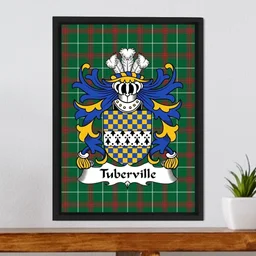 ScotsTee Shop Welsh Tuberville (of Coetry, Glamorgan) Coat of Arms Family Crest Welsh National Tartan Framed Canvas Print