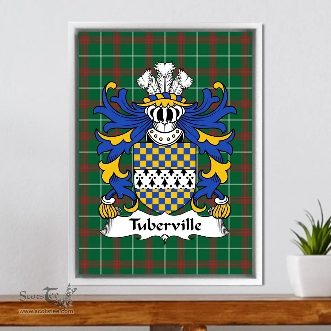ScotsTee Shop Welsh Tuberville (of Coetry, Glamorgan) Coat of Arms Family Crest Welsh National Tartan Framed Canvas Print