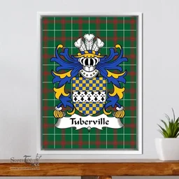 ScotsTee Shop Welsh Tuberville (of Coetry, Glamorgan) Coat of Arms Family Crest Welsh National Tartan Framed Canvas Print