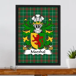 ScotsTee Shop Welsh Marshal (Earls of Pembrokeshire) Coat of Arms Family Crest Welsh National Tartan Framed Canvas Print