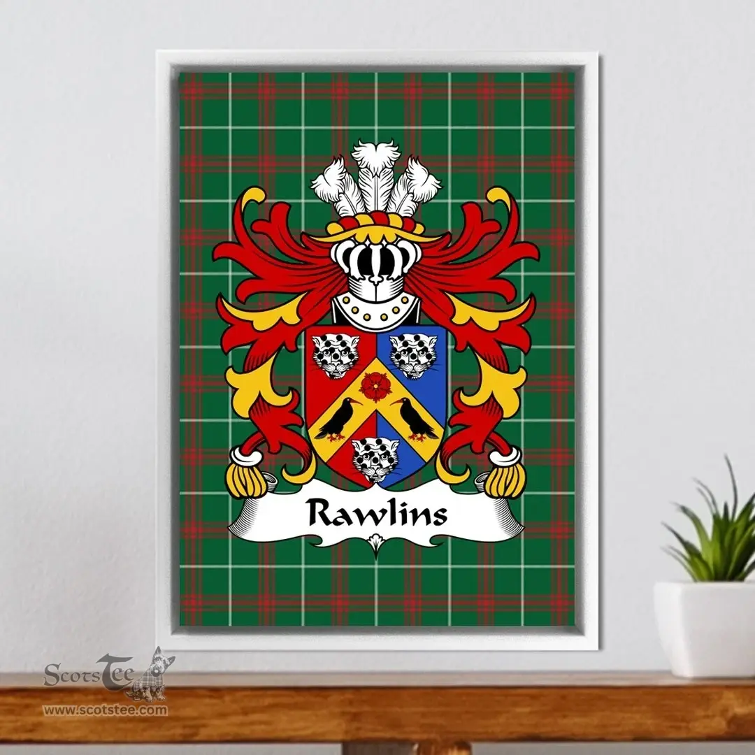 ScotsTee Shop Welsh Rawlins (Bishop of St DavidÕs) Coat of Arms Family Crest Welsh National Tartan Framed Canvas Print