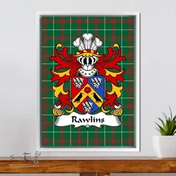 ScotsTee Shop Welsh Rawlins (Bishop of St DavidÕs) Coat of Arms Family Crest Welsh National Tartan Framed Canvas Print