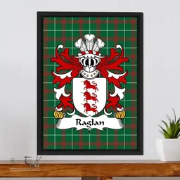 ScotsTee Shop Welsh Raglan (of Carn-lwyd, Llancarfan, Glamorgan) Coat of Arms Family Crest Welsh National Tartan Framed Canvas Print