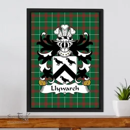 ScotsTee Shop Welsh Llywarch (AP BRAN-of Menai, Anglesey) Coat of Arms Family Crest Welsh National Tartan Framed Canvas Print