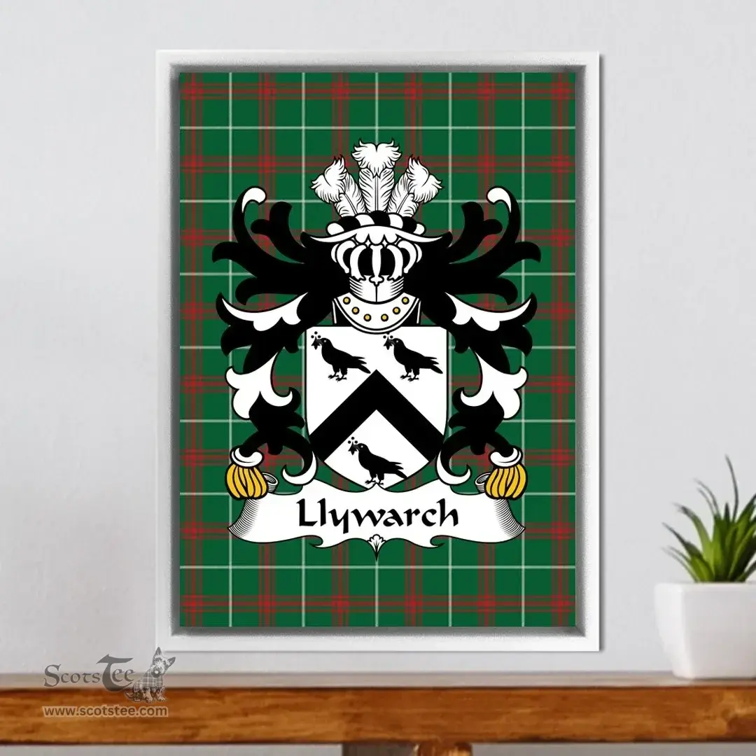 ScotsTee Shop Welsh Llywarch (AP BRAN-of Menai, Anglesey) Coat of Arms Family Crest Welsh National Tartan Framed Canvas Print