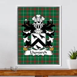 ScotsTee Shop Welsh Llywarch (AP BRAN-of Menai, Anglesey) Coat of Arms Family Crest Welsh National Tartan Framed Canvas Print