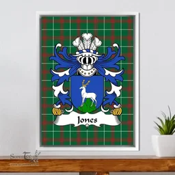 ScotsTee Shop Welsh Jones (of Beaumaris, Anglesey) Coat of Arms Family Crest Welsh National Tartan Framed Canvas Print