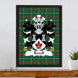 ScotsTee Shop Welsh Revell (of Cilgerran, Pembrokeshire) Coat of Arms Family Crest Welsh National Tartan Framed Canvas Print