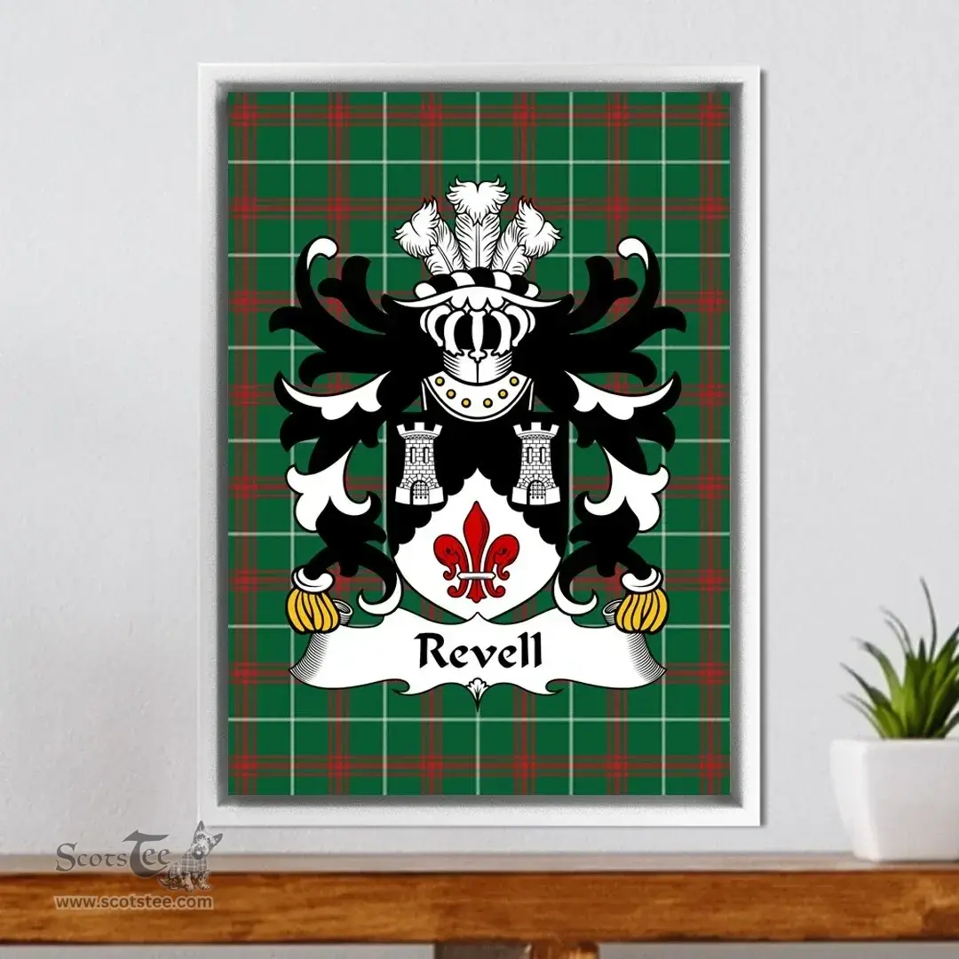ScotsTee Shop Welsh Revell (of Cilgerran, Pembrokeshire) Coat of Arms Family Crest Welsh National Tartan Framed Canvas Print