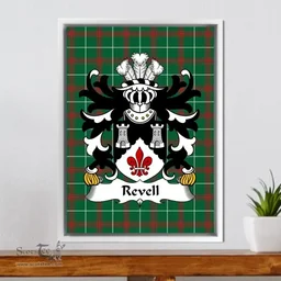 ScotsTee Shop Welsh Revell (of Cilgerran, Pembrokeshire) Coat of Arms Family Crest Welsh National Tartan Framed Canvas Print