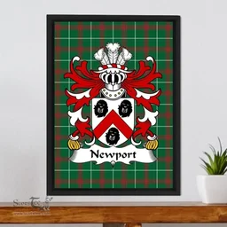 ScotsTee Shop Welsh Newport (Sir Richard, Shropshire, Knighted 1560) Coat of Arms Family Crest Welsh National Tartan Framed Canvas Print