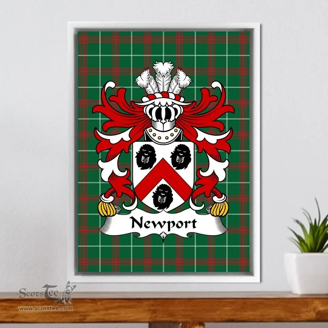 ScotsTee Shop Welsh Newport (Sir Richard, Shropshire, Knighted 1560) Coat of Arms Family Crest Welsh National Tartan Framed Canvas Print