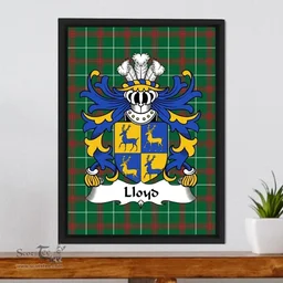 ScotsTee Shop Welsh Lloyd (of Foxhal, Henllan, Denbighshire) Coat of Arms Family Crest Welsh National Tartan Framed Canvas Print