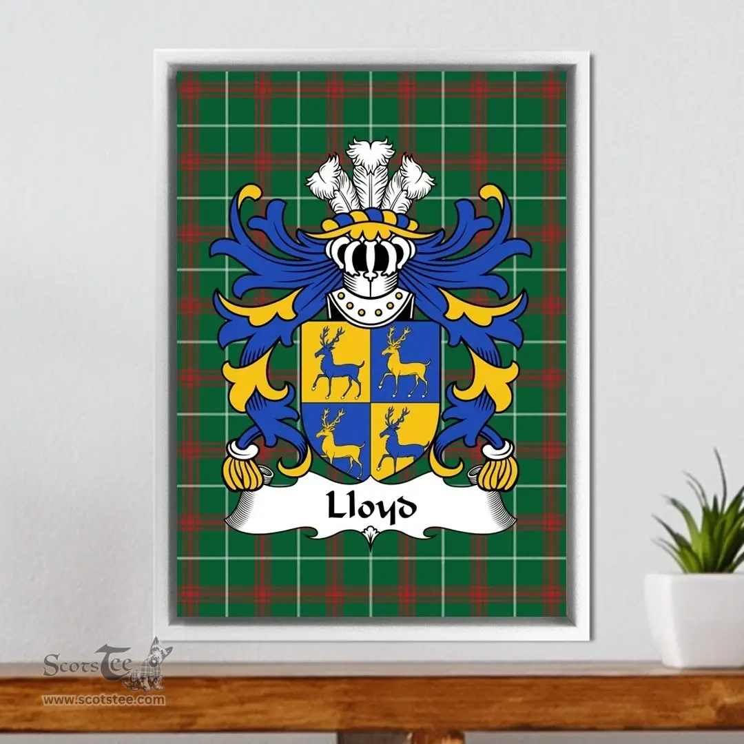 ScotsTee Shop Welsh Lloyd (of Foxhal, Henllan, Denbighshire) Coat of Arms Family Crest Welsh National Tartan Framed Canvas Print