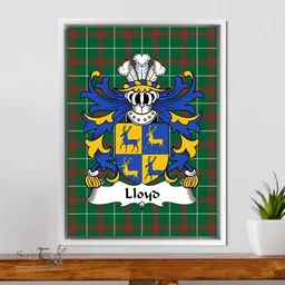 ScotsTee Shop Welsh Lloyd (of Foxhal, Henllan, Denbighshire) Coat of Arms Family Crest Welsh National Tartan Framed Canvas Print